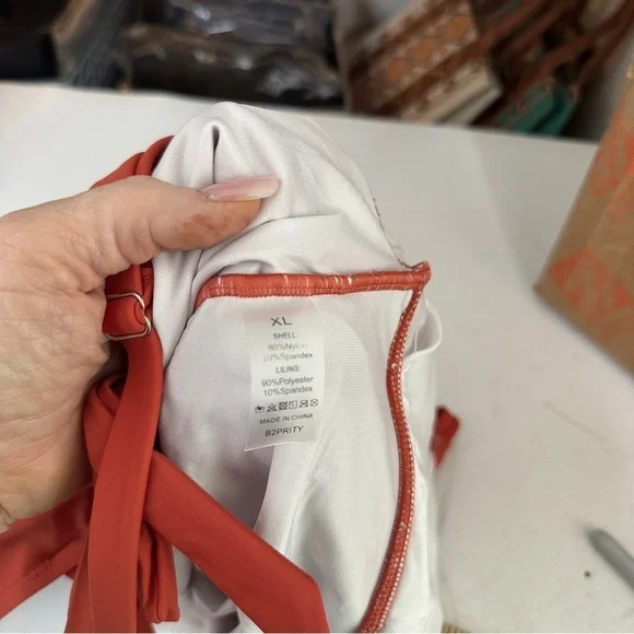 NWT Rust Halter Ruched Crossover One-Piece Swimsuit - XL - Picture 9 of 10